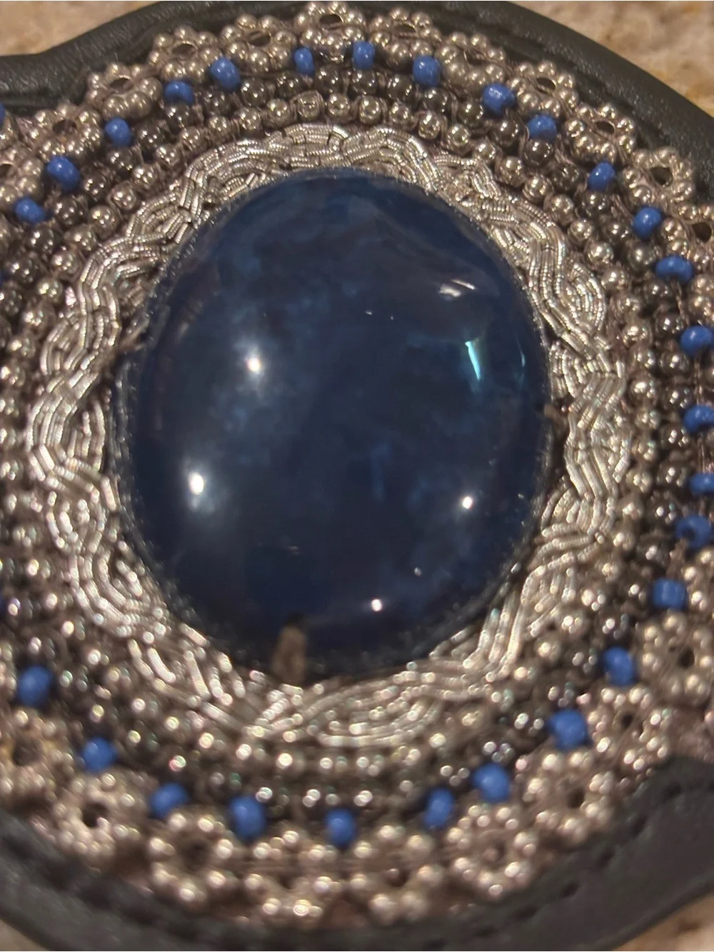 Chico's Navy and Silver Beaded Statement Belt